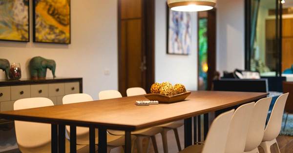 Wooden Table with simple modern 8 chairs